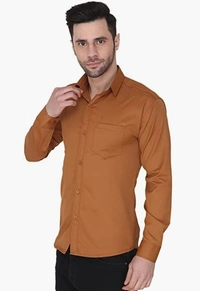 MVS Men's Cotton Blend | Regular Fit | Solid Plain Colors | Formal Shirt | Full Sleeve - Brown, M