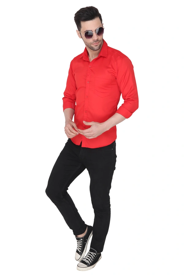 MVS Men's Cotton Blend | Regular Fit | Solid Plain Colors | Formal Shirt | Full Sleeve - Red, XL