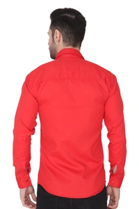 MVS Men's Cotton Blend | Regular Fit | Solid Plain Colors | Formal Shirt | Full Sleeve - Red, M
