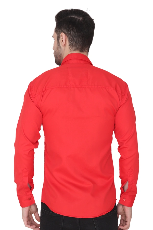 MVS Men's Cotton Blend | Regular Fit | Solid Plain Colors | Formal Shirt | Full Sleeve - Red, M