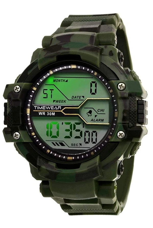 MVS LED Digital Army Sports Light , Shock Resistant With Free Apple Shape Dial Digital Watch - Green