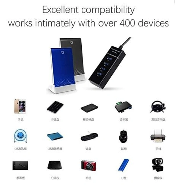 4 Slot USB Hub Compatible With Mouse, Keyboards, Laptops, Printers - Black, Free