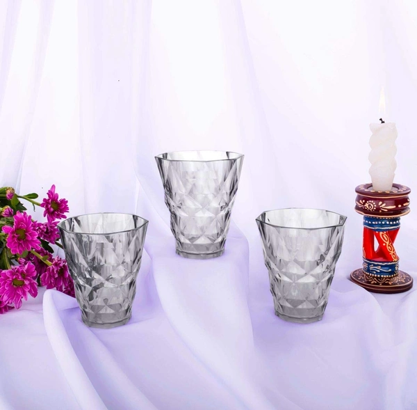 2342 Heavy unbreakable Stylish Diamond look fully Transparent Plastic Glasses Set 260ml (6pcs)