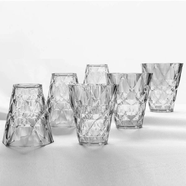 2342 Heavy unbreakable Stylish Diamond look fully Transparent Plastic Glasses Set 260ml (6pcs)