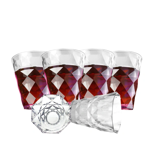 2342 Heavy unbreakable Stylish Diamond look fully Transparent Plastic Glasses Set 260ml (6pcs)