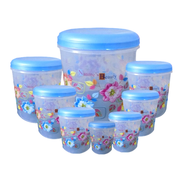 2448 Air Tight Plastic Transparent Container Set (10000ml, 7000ml, 5000ml, 3000ml, 2000ml, 1000ml, 750ml, 500ml)