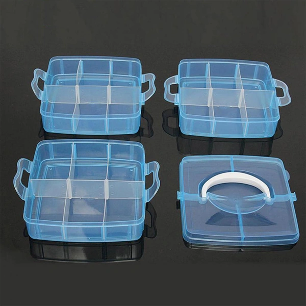 2644 3-Tier 18 Sections Transparent Stackable Adjustable Compartment Slot Plastic Craft Storage Box