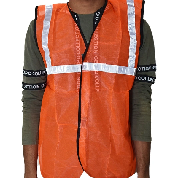 7438 Orange Safety Jacket For Having protection against accidents usually in construction area s.
