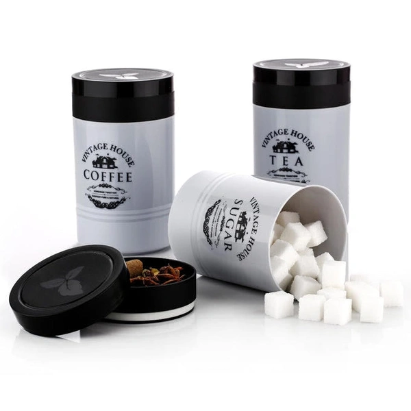 Accurate Seal Tea Sugar Coffee Container - 3 Pcs Plastic Damru Shaped Tea, Coffee, Sugar Canisters Jar, New Airtight Food Seal Containers for Salt, Dry Fruit, Grocery Multicolor - 3 Pc