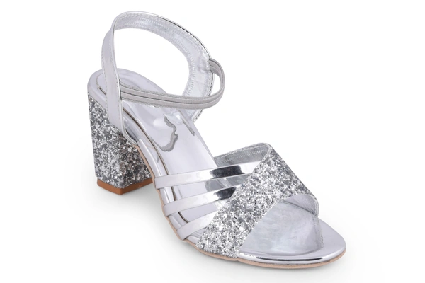 Stepee Silver 2 inch heel fancy party wear sandal 6 Pair set - Silver