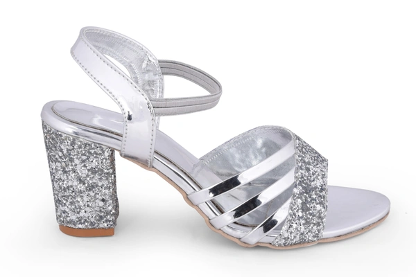 Stepee Silver 2 inch heel fancy party wear sandal 6 Pair set - Silver