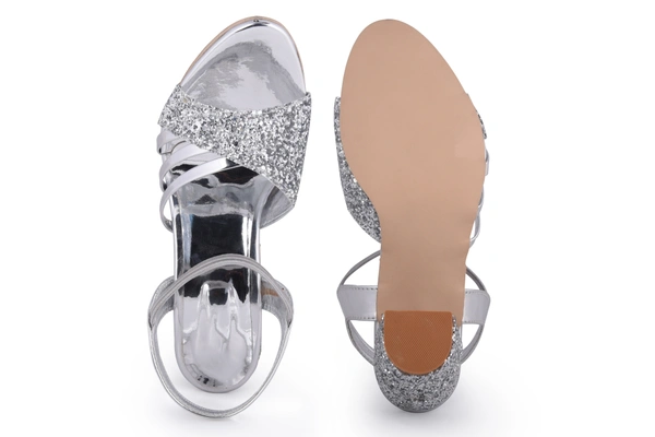 Stepee Silver 2 inch heel fancy party wear sandal 6 Pair set - Silver