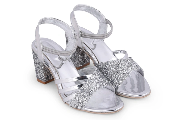 Stepee Silver 2 inch heel fancy party wear sandal 6 Pair set - Silver