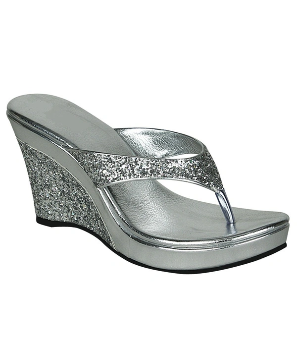 Stepee Silver Fancy Platform wedges gola Slipper- 6 Pair set - Silver