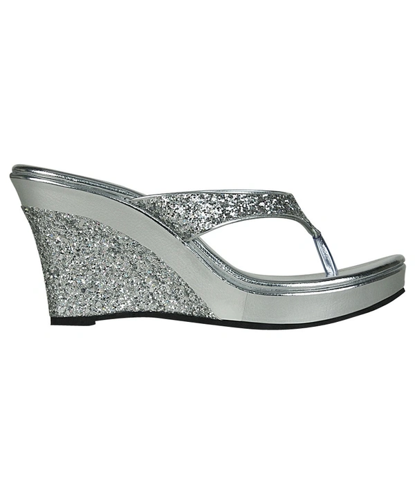 Stepee Silver Fancy Platform wedges gola Slipper- 6 Pair set - Silver