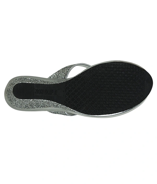 Stepee Silver Fancy Platform wedges gola Slipper- 6 Pair set - Silver