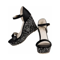 Stepee Black Back covered Platform wedges gola sandal - 6 Pair set - Black