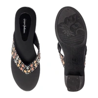 Black short heel semi casual slippers for women - Black