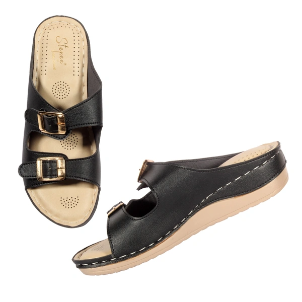 Stepee Double buckle Doctor slippers with Airmax sole - Black