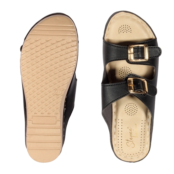 Stepee Double buckle Doctor slippers with Airmax sole - Black