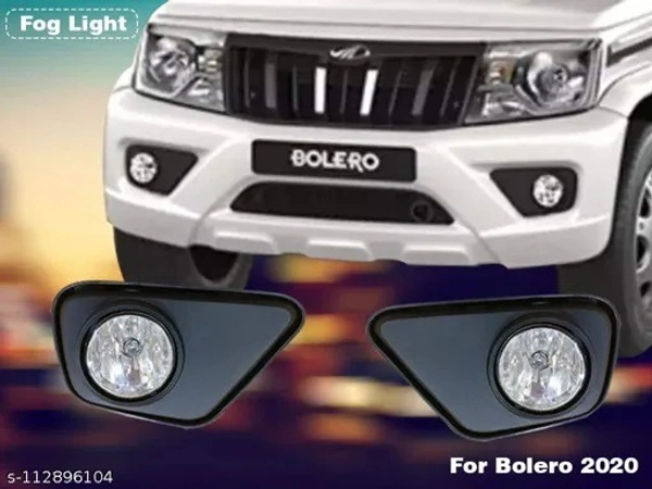 AM.Mart Car Fog Lamp Lights Set of 4 Pcs(Left+Right) - 1 Set Fog Lamps + 1 Set Plastic Cover Compatible with- Bolero 2020 - Free Size, White And Black, New, Plastic
