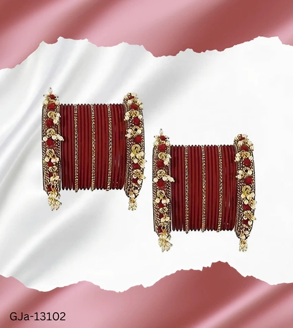 GJa-13102 Maroon Latkan Pattern Chuda set - 2.6