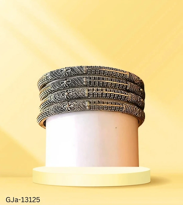 GJa-13125 Silver Metal Bangle Set For Women & Girls - 2.6