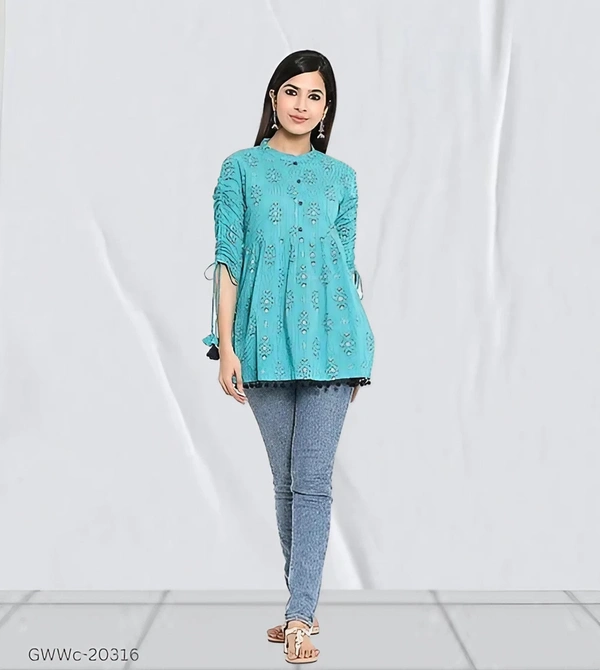 GWWc-20316 Rayon Printed Ragular Top For Women - L