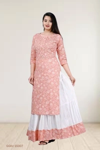 GGKc-15307 Women's Rayon Light Pink Kurta With Skirt - 3XL