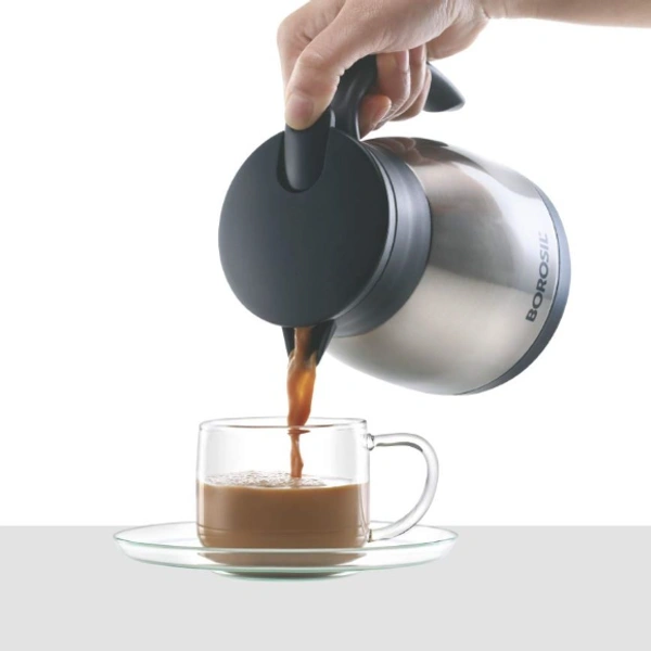 Borosil 500 ML - Stainless Steel - Vacuum Insulated Teapot Flask - Silver