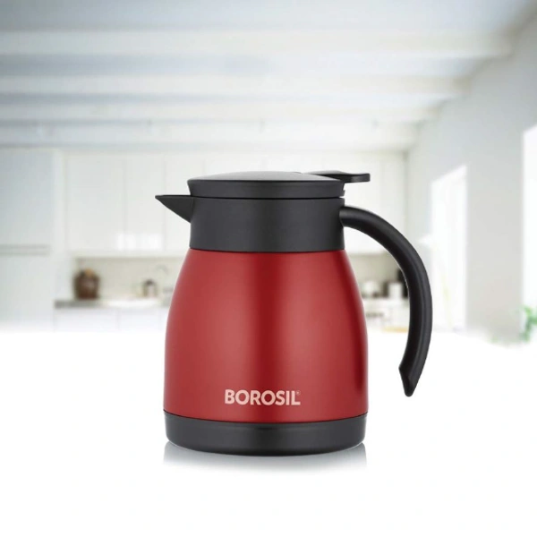 Borosil 500ML - Stainless Steel - Vacuum Insulated Teapot Flask, Red