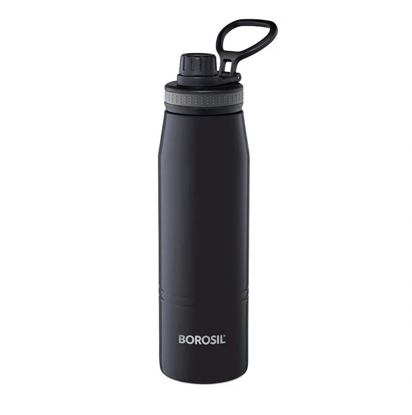 Borosil Gosport 600 ML Stainless Steel - Vacuum Insulated Flask Water Bottle, Black