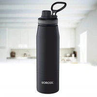Borosil Gosport 600 ML Stainless Steel - Vacuum Insulated Flask Water Bottle, Black