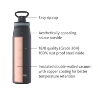 Borosil Gosport 600 ML Stainless Steel - Vacuum Insulated Flask Water Bottle, Black