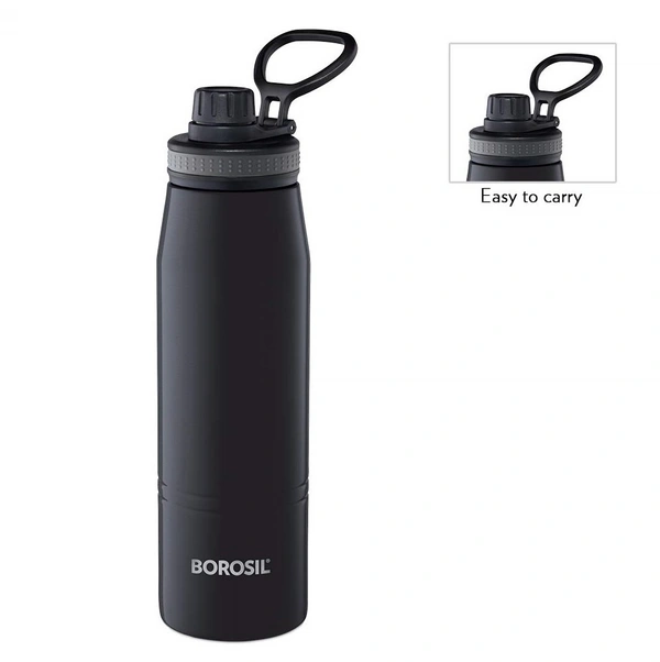 Borosil Gosport 600 ML Stainless Steel - Vacuum Insulated Flask Water Bottle, Black