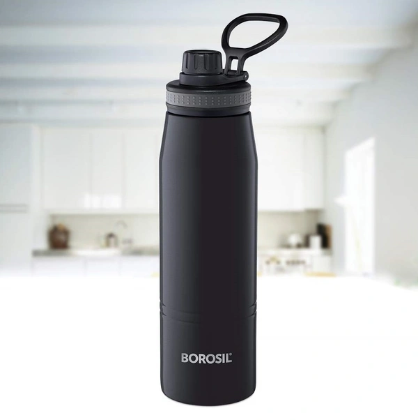 Borosil Gosport 900 ML Stainless Steel - Vacuum Insulated Flask Water Bottle, Black