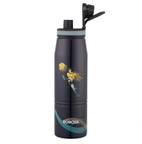 Borosil Gosport Football 900 ML Stainless Steel - Vacuum Insulated Flask Water Bottle, Black