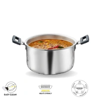 Borosil BOROSIL Cookfresh Cook and Serve Cookware - Triply Casserole With Silicon Handle & Lid - 1.12, 30.8 cm x 21 cm x 12 cm, Silver, Stainless steel Tri-ply body, Casseroles & Kadhais, 1 N SS Casserole, 1 N SS Lid, 1 N User Manual