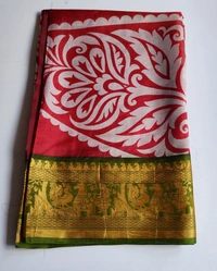 Pinkish Red saree silk plain