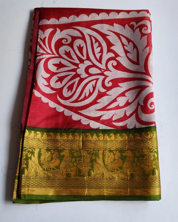 Pinkish Red saree silk plain