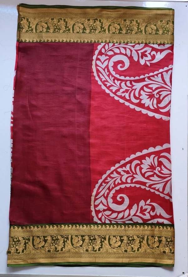 Pinkish Red saree silk plain