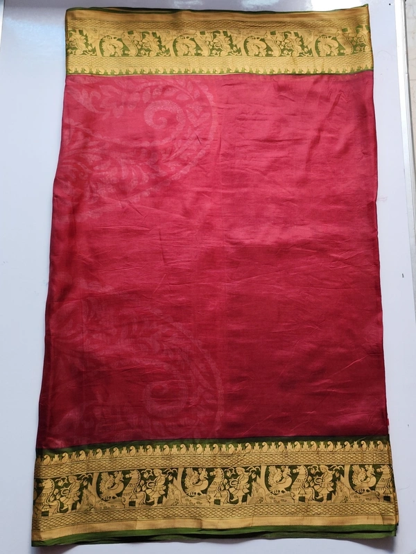 Pinkish Red saree silk plain