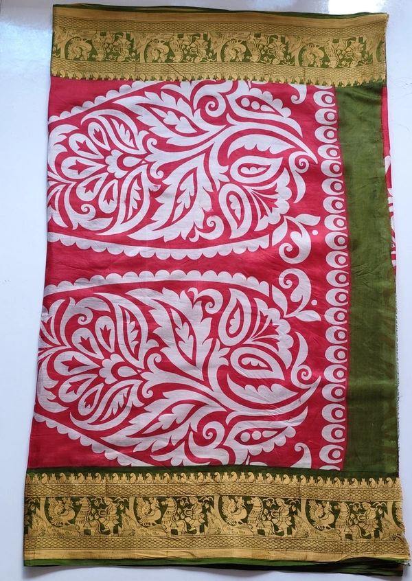 Pinkish Red saree silk plain