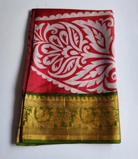 Pinkish Red saree silk plain