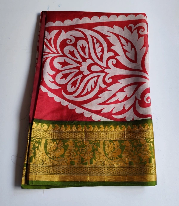 Pinkish Red saree silk plain
