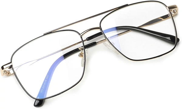 GLEBIX Square Black & Silver Metal Frame With Blue Cut Lens - PRM-TNY-SLVR/BLK-SKU0005