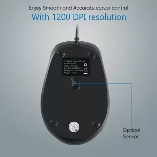 DELL D SELECT Dell Exclusive Wired Mouse DS111-Black with USB Type A Connector, 1200DPi - Black