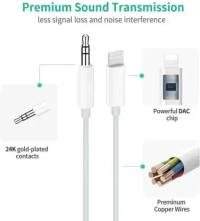 VEV JH-023 | 8 Pin to 3.5 AUX Audio Adapter Cable Cord Phone Converter (IOS) White
