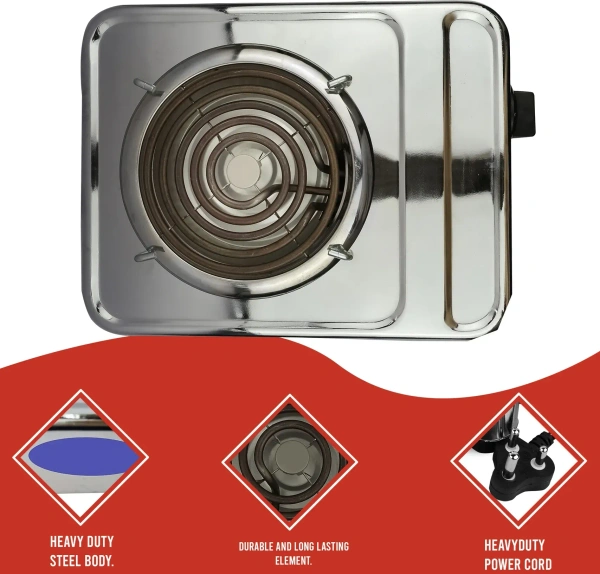 KINGSTON Kingston 2000W | Single Burner Electric G-Coil Hot Plate Portable Stainless Steel Cooking Stove Electric Cooking Heater (SILVER)