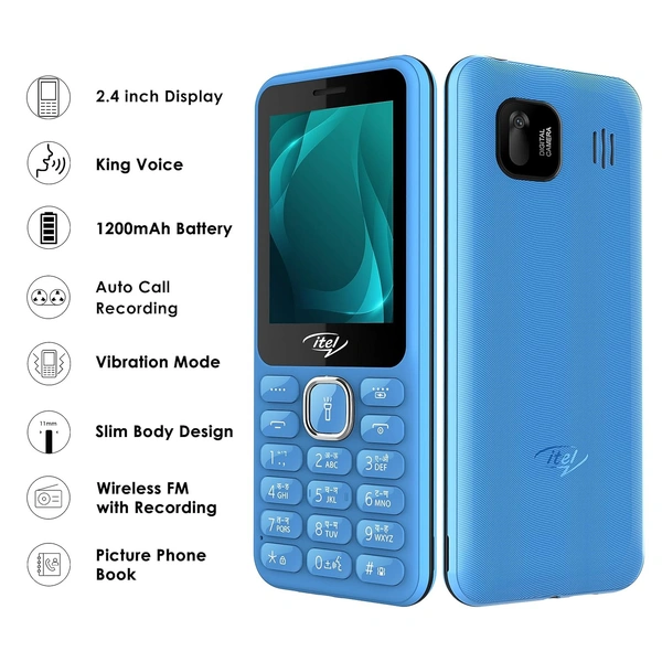 itel it5027 Keypad Mobile Phone with 2.4 inch Display Size |11mm Slim Body| 1200 mAh Battery| King Voice (Blue) - Blue